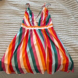 Colorful Boutique Multi-Stripe V-Neck Sundress